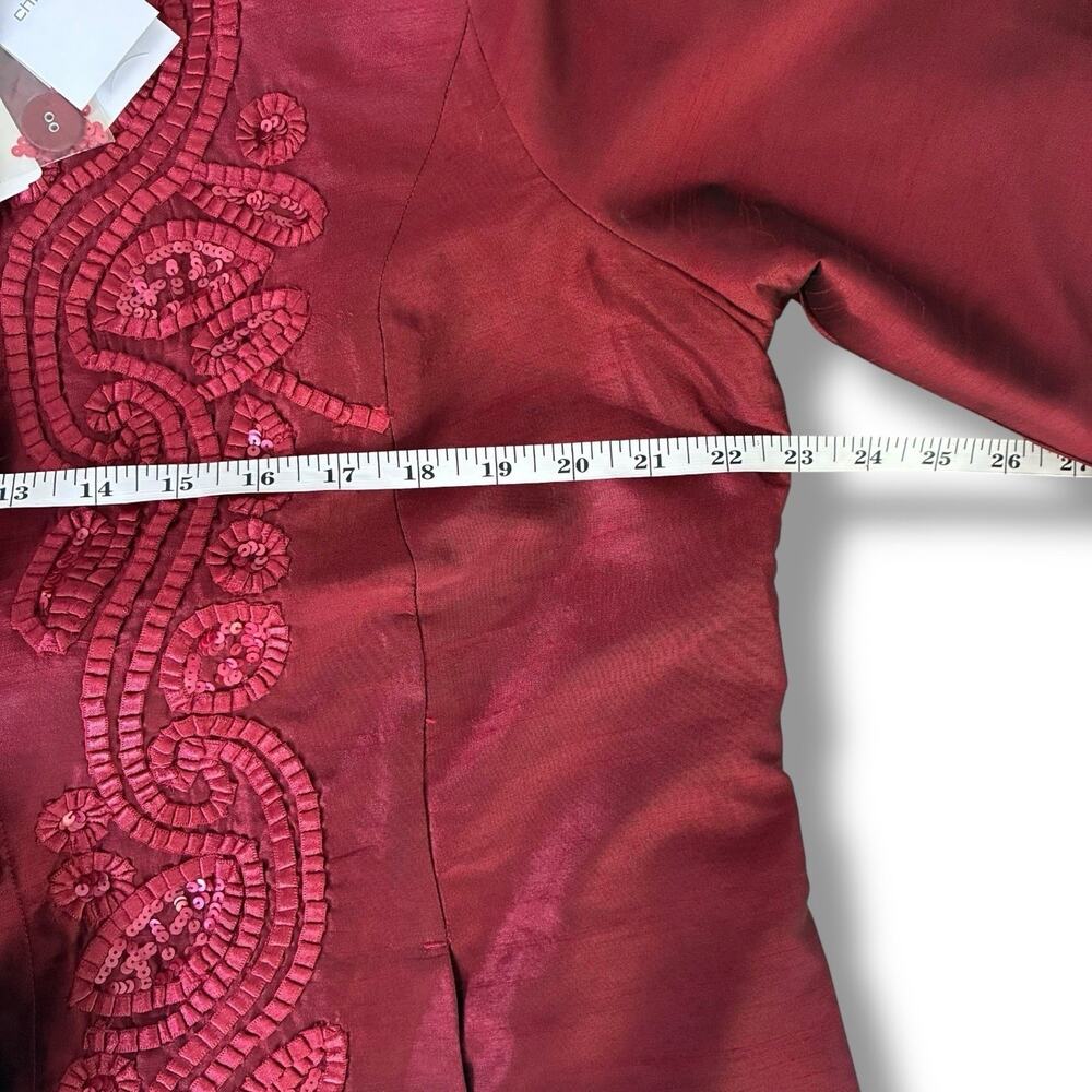 Chico's Jacket NWT Size 3 (XL) Twirling Applique Beaded Tiena Blouse Cardinal - Picture 5 of 6